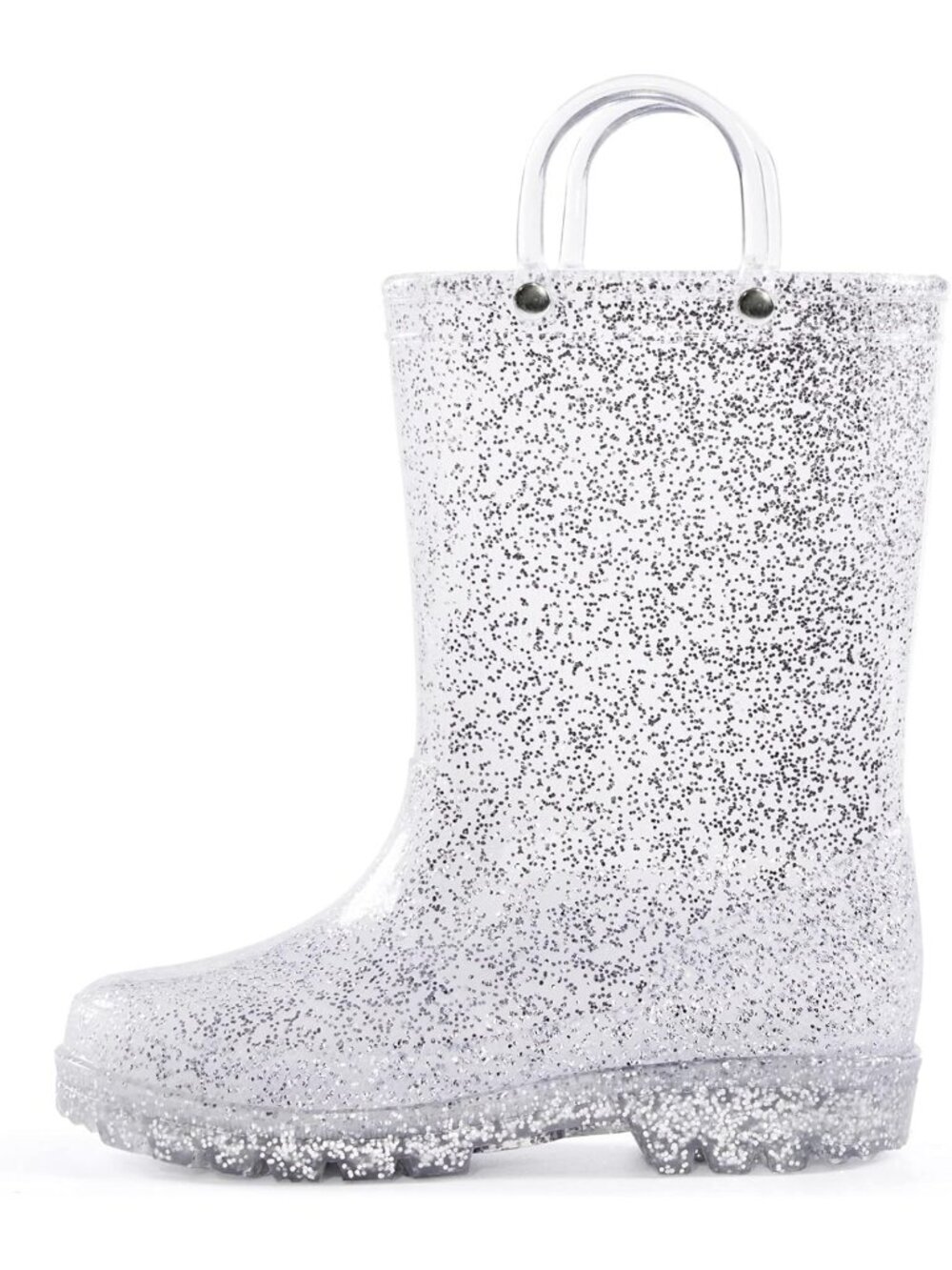 Glitter Waterproof Girls' Rain Boots with Easy-On Handles for Kids